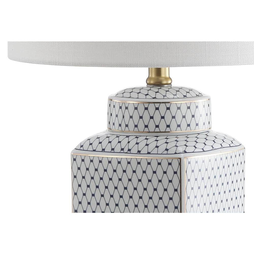 Cleo 21.5" White and Blue Ceramic Ginger Jar LED Table Lamp