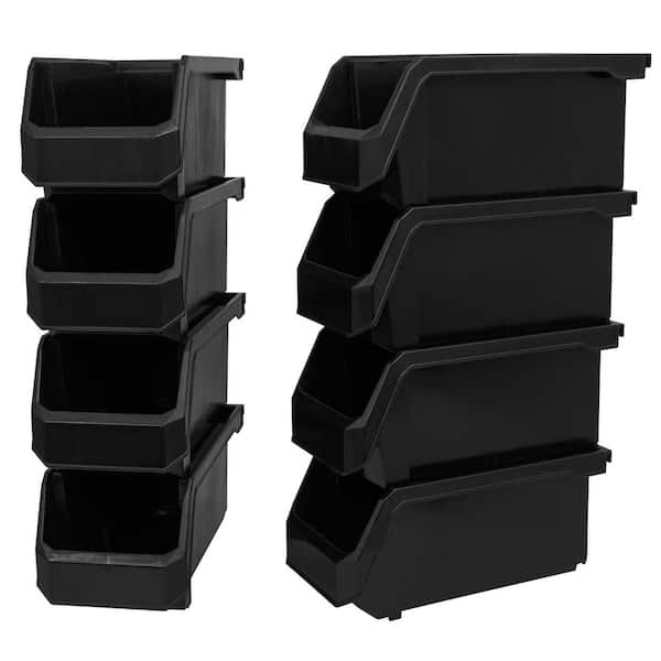 Plastic Stackable Storage Bin Containers for Organizing, Medium (11 in. D x 5 in. W x 5.5 in. H), 8-Pack, Black