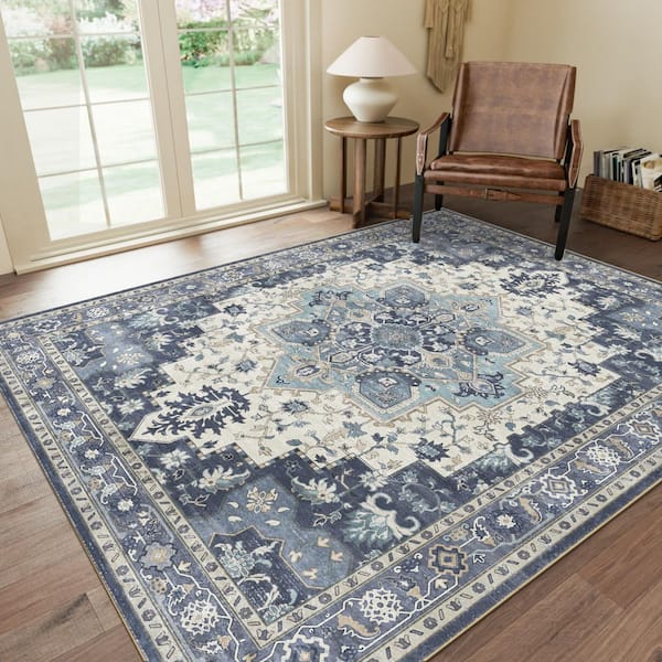 Medallion Navy Blue 9 ft. x 12 ft. Persian Area Rug
