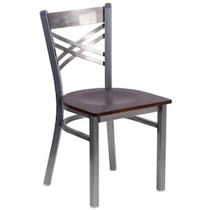 Hercules Walnut Wood Seat/Clear Coated Metal Frame Side Chair