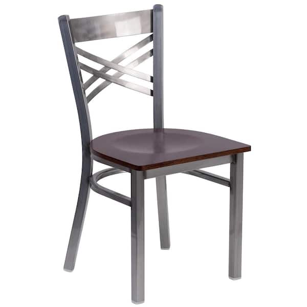 Flash Furniture Hercules Walnut Wood Seat/Clear Coated Metal Frame Side Chair