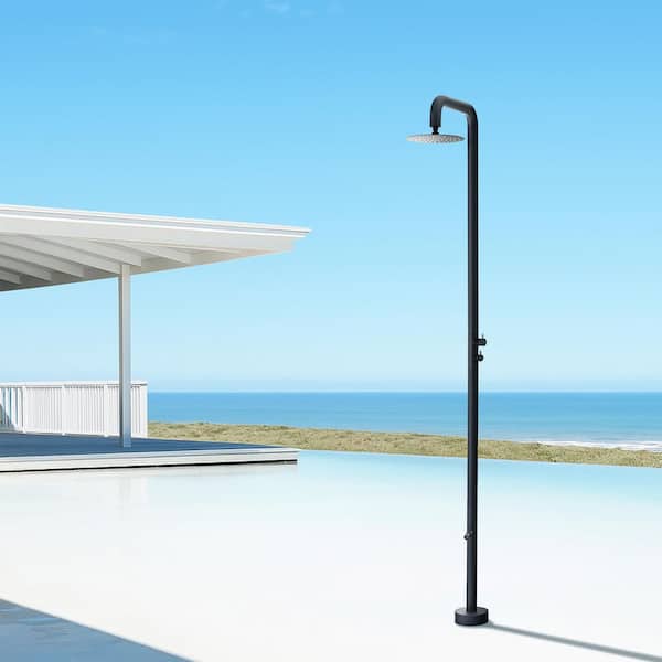 Outdoor Exposed 2-Spray Patterns Shower Faucet Single Handle Freestanding Tub Faucet Floor Mount in Matte Black