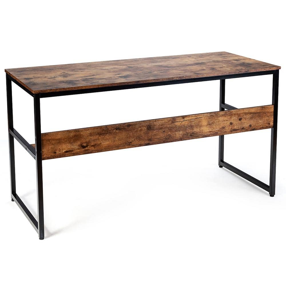 Antique 55'' Industrial Wood and Metal Computer Desk with Storage Shelf