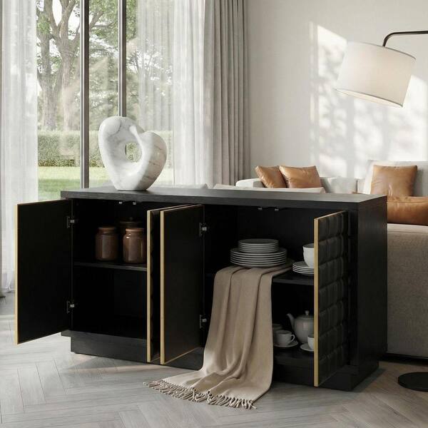 FUFU&GAGA Black Paint Wood 31.4 in. H Storage Cabinet with