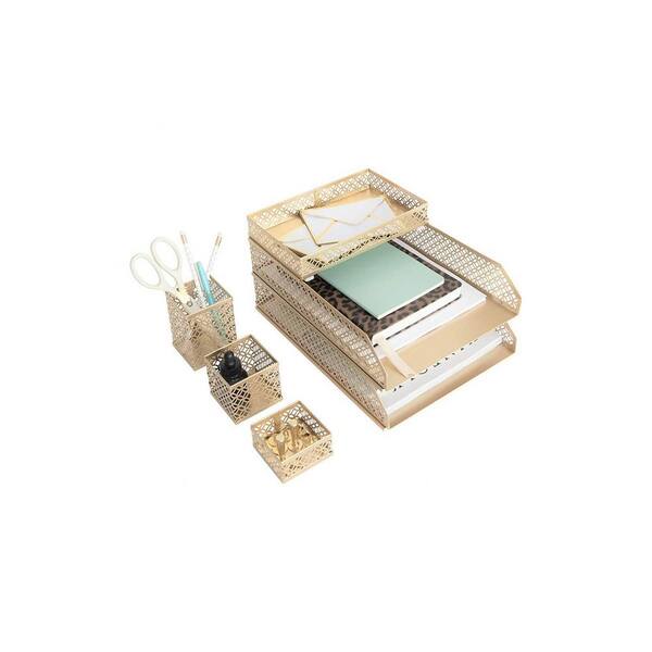 6-Piece Gold 10 in. x 10 in. Metal Desk Organizer Set