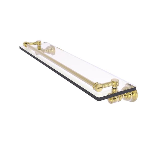 Allied Brass Carolina 22 in. x 3.3 in. H x 5.54 in. D Brass Rectangular Glass Shelf with Gallery Rail in Unlacquered Brass