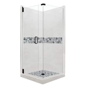 Newport Grand Hinged 36 in. x 36 in. x 80 in. Left-Hand Corner Shower Kit in Natural Buff and Black Pipe Hardware