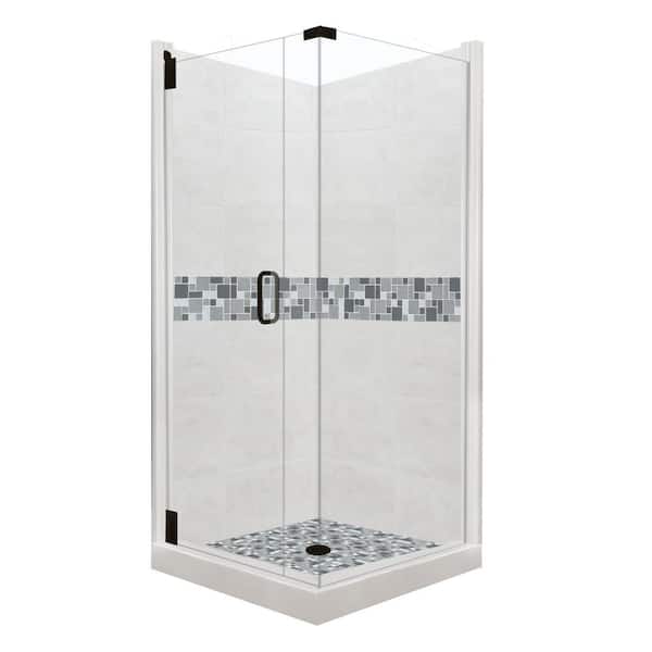 American Bath Factory Newport Grand Hinged 36 in. x 36 in. x 80 in. Left-Hand Corner Shower Kit in Natural Buff and Black Pipe Hardware