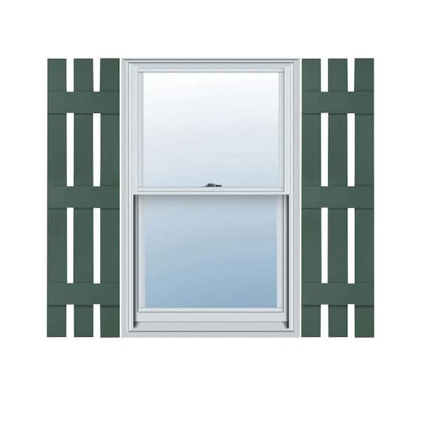 Ekena Millwork 12 in. x 67 in. Lifetime Vinyl Standard Three Board Spaced Board and Batten Shutters Pair Forest Green