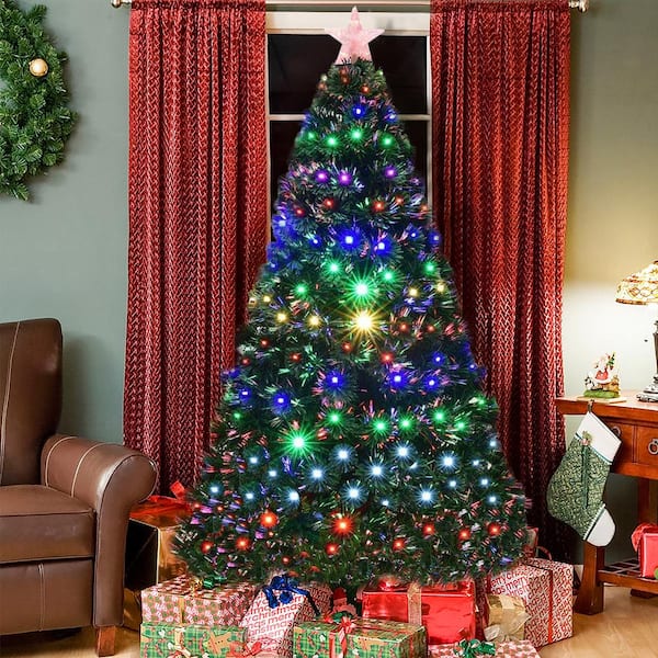 7' Pre-Lit Fiber Optic Artificial Christmas Tree w LED multi color LIGHTS 
