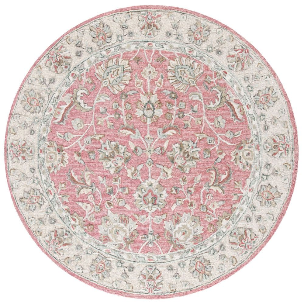 Border Area Rug Pink SAFAVIEH Glamour Pink/Beige 6 ft. x 6 ft. Floral Border Round Area Rug ...