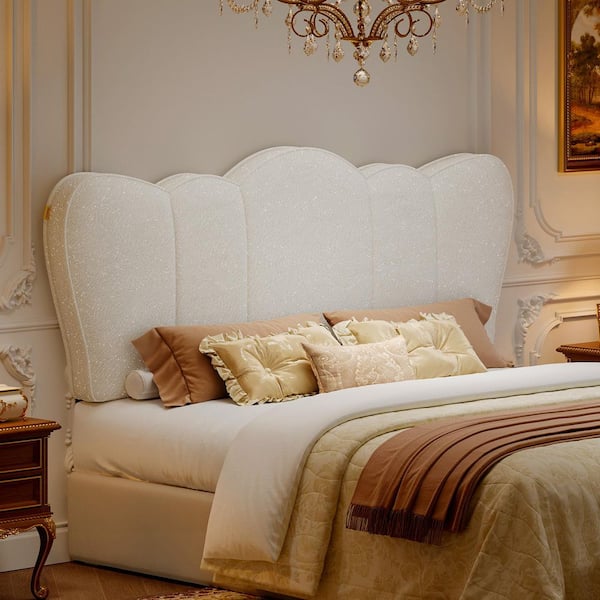Plush Ivory Crown Fabric Headboard Upholstered Headboard with Height Adjustment for 8-14 in. Mattress, Ivory King
