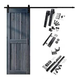 36 in. x 84 in. H-Frame Navy Solid Pine Wood Interior Sliding Barn Door with Hardware Kit Non-Bypass