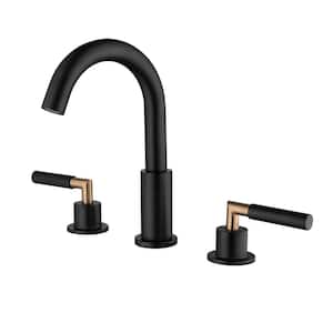 8 in. Widespread Double Handle Bathroom Sink Faucets with Swivel Spout in Matte Black (Valve Included)