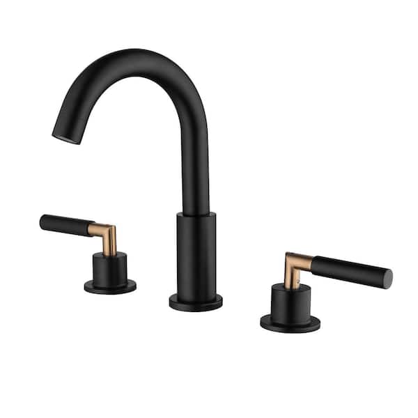 Tomfaucet 8 in. Widespread Double Handle Bathroom Sink Faucets with Swivel Spout in Matte Black (Valve Included)