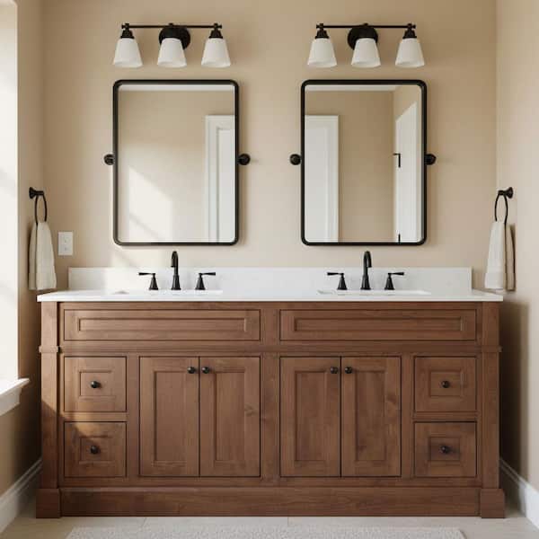 Horsham 73 in. Double Sink Dawn Brown Freestanding Bath Vanity with Mineral White Quartz Top Assembled