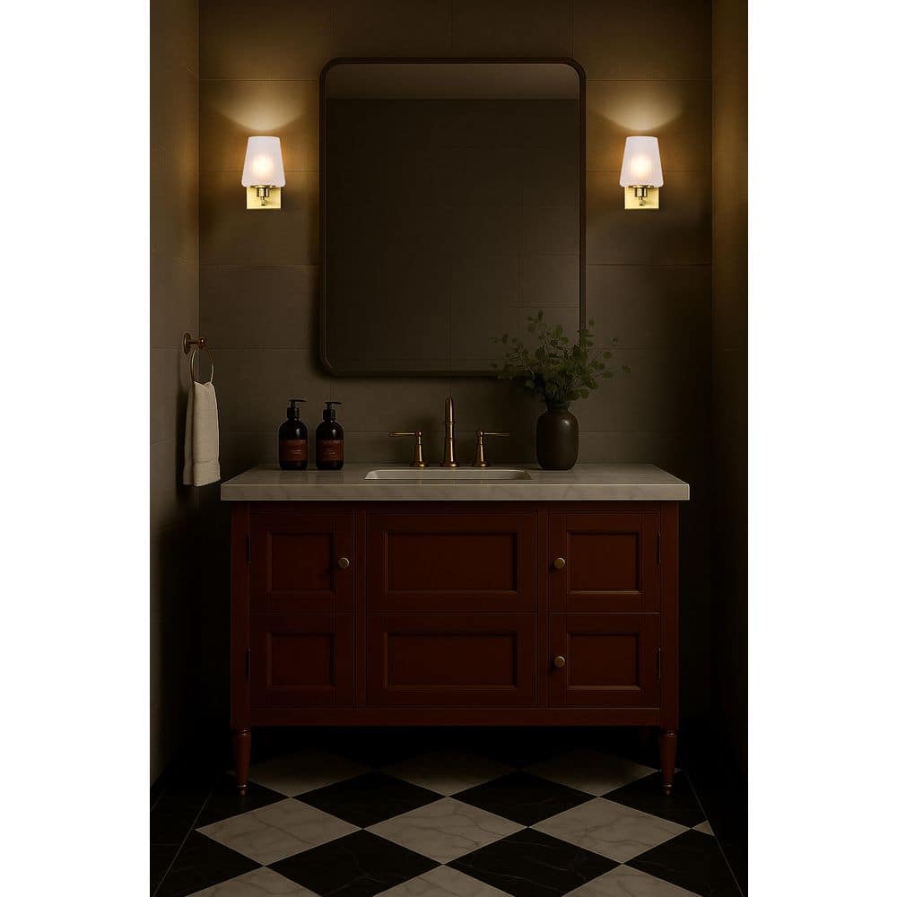 Lune 5.25 in. 1-Light Vintage Brass Vanity Light with Etched White Glass Shade price history on PriceWatchPro