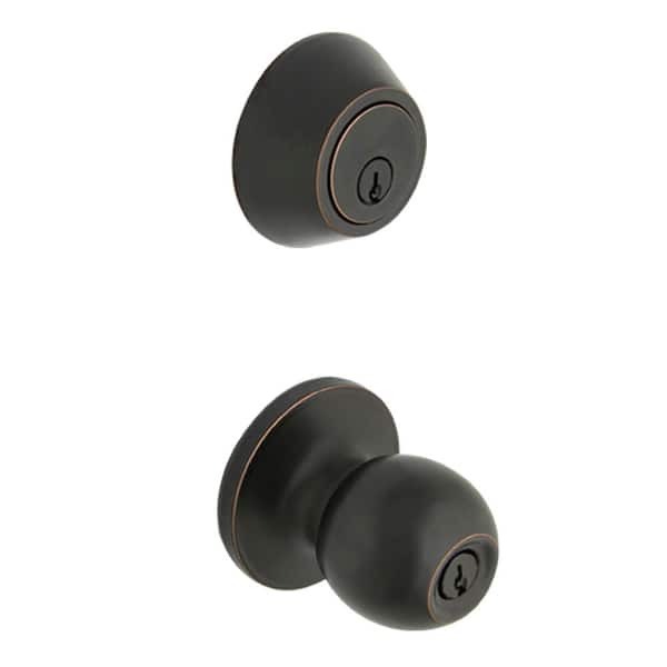 Defiant Matte Black Keyed Ball Entry Door Knob with Single Cylinder Combo Pack