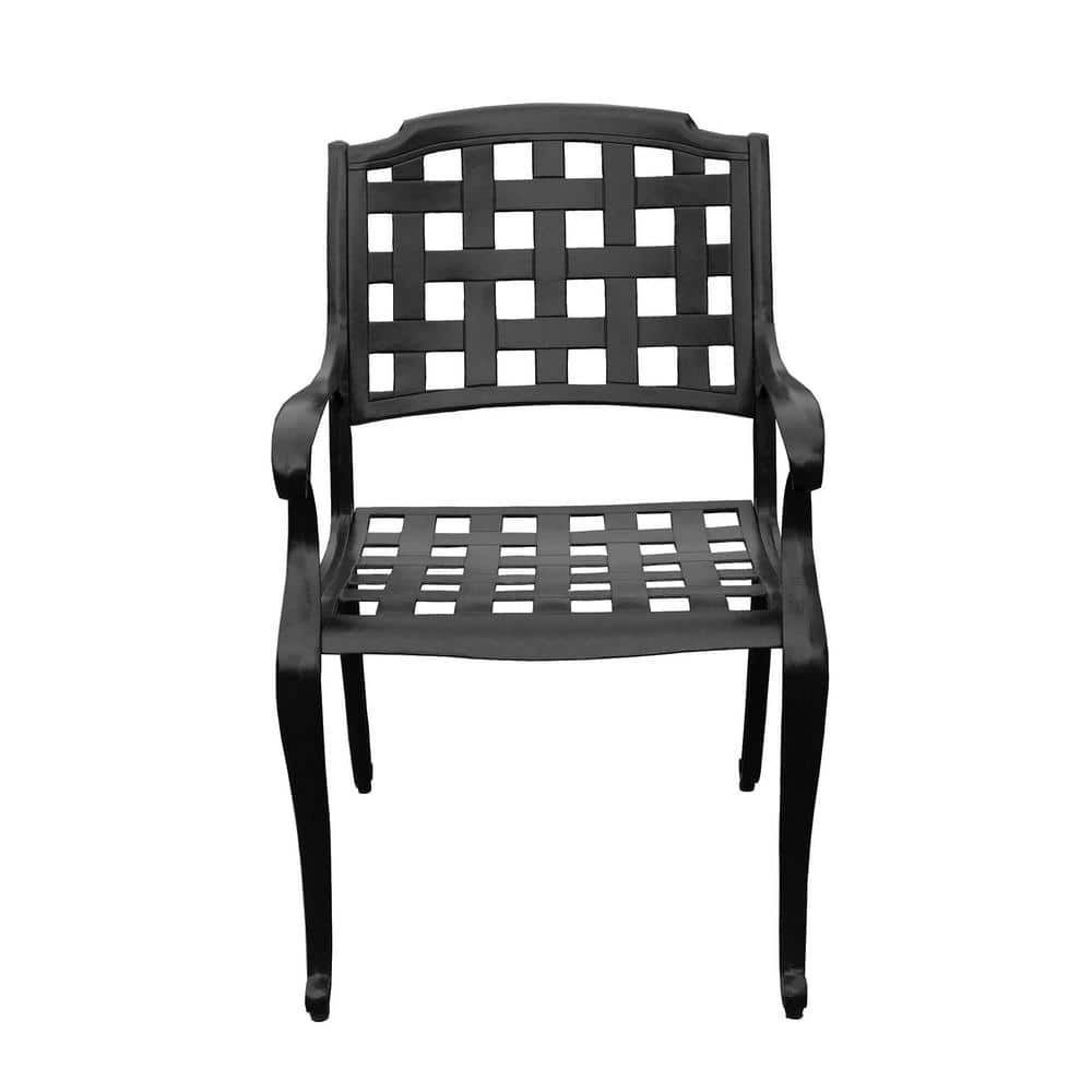 Black Aluminum 84" Rectangular Outdoor Dining Set with Mesh Chairs