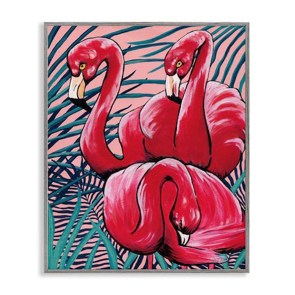 Stupell Industries Tropical Paradise Flamingos by Yvette St. Amant Gray Framed Animal Giclee Art Print 14 in. x 11 in.
