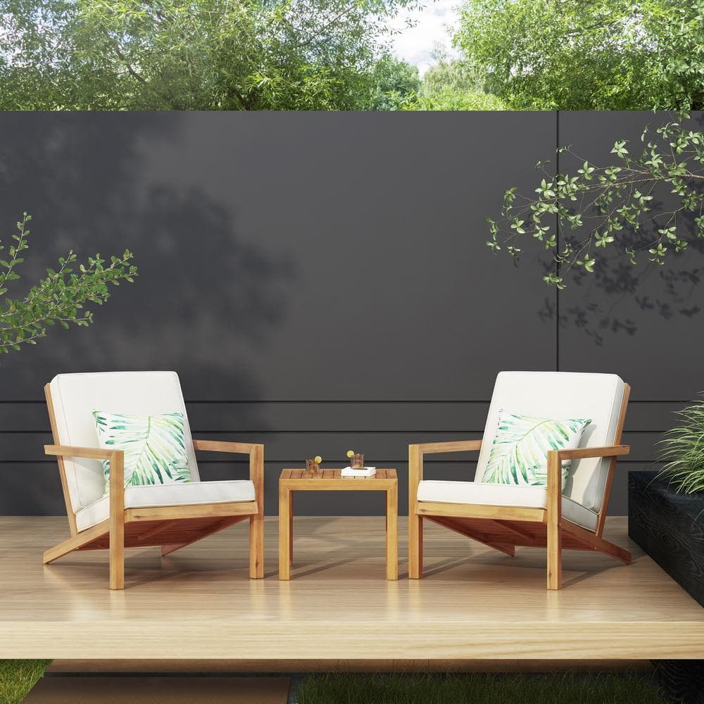 3 Piece Outdoor Acacia Wood Patio Conversation Set, Porch Furniture Chat Se