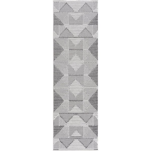 Tayse Rugs Bailey Dark Gray 2 ft. x 7 ft. Transitional Geometric Flat Weave Polypropylene Runner Indoor/Outdoor Runner Rug
