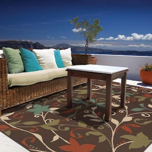 Floral Brown/Green 7 ft. x 10 ft. Floral Indoor/Outdoor Patio Area Rug