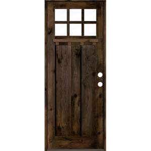 32 in. x 96 in. Craftsman Knotty Alder Left-Hand/Inswing 6-Lite Clear Glass Black Stain Wood Prehung Front Door with DS