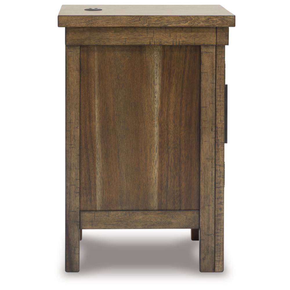 Brown Wood Rectangular End Table with Storage and USB Ports