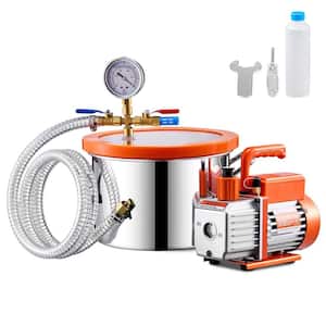 1.5 Gal. Vacuum Chamber and 3.5 CFM Pump Kit, Stainless Steel Chamber, with Acrylic Lid, Oil, 4.92 ft. Hose