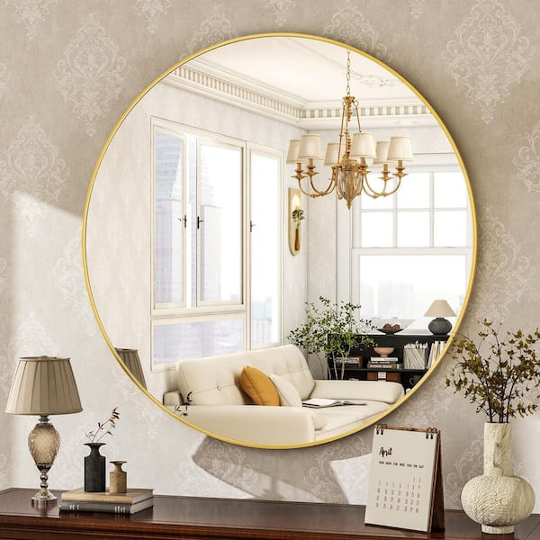 20 in. W x 20 in. H Round Gold Vanity Mirror with Brushed Aluminum Alloy Frame Modern Decoration Wall Mirror
