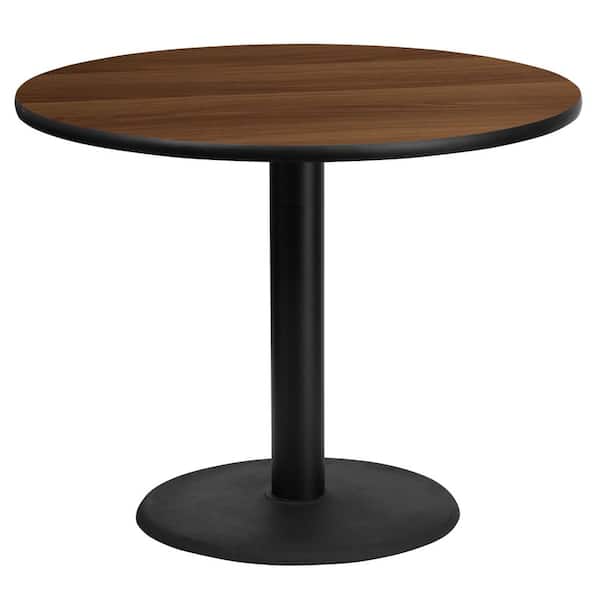 Flash Furniture 36 in. Round Walnut Laminate Table Top with 24 in. Round Table Height Base