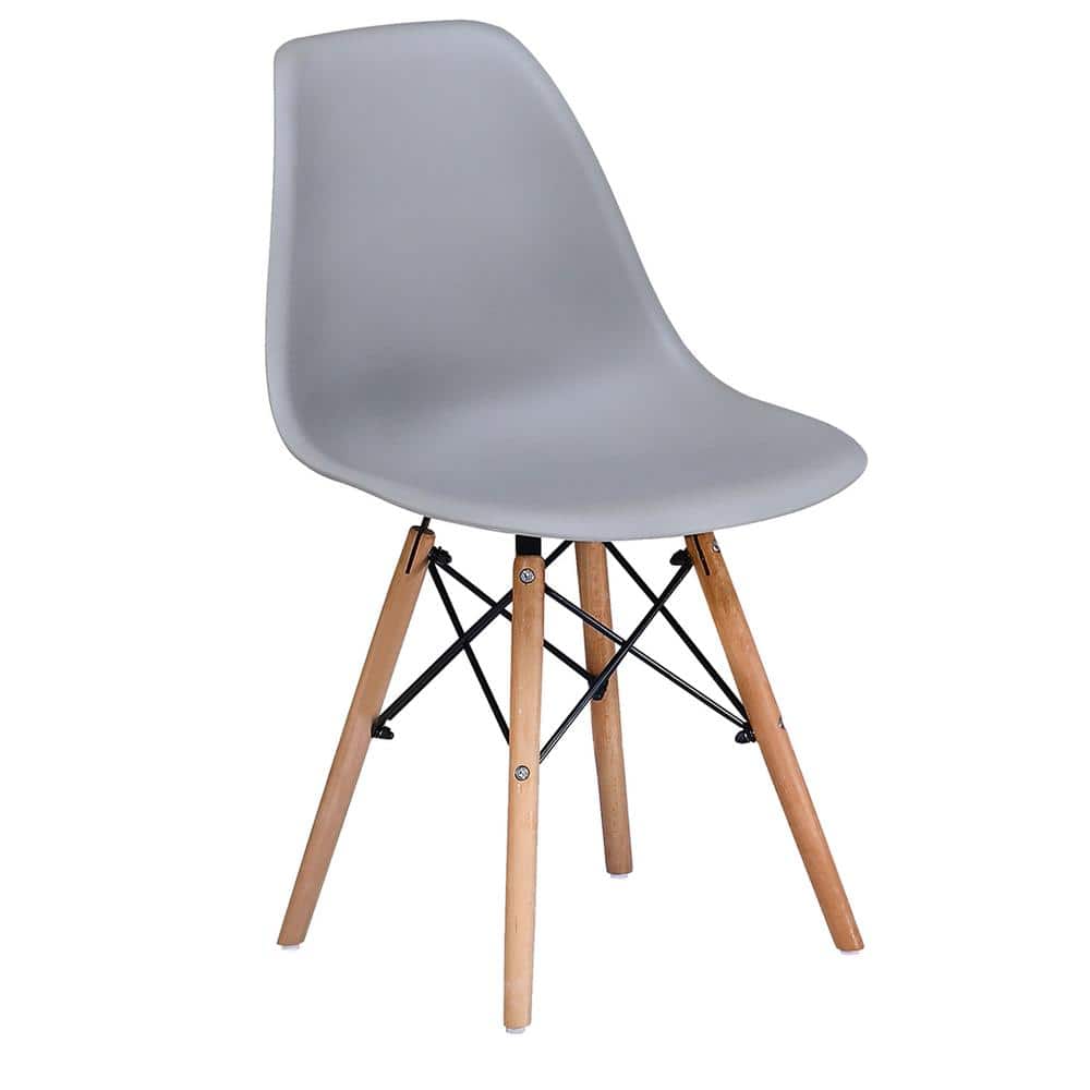 Contemporary Gray Beech Wood and Plastic Side Chair Set of 4