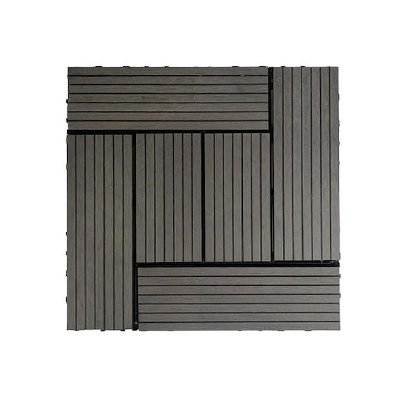 12 in. x 12 in. Square Wood Plastic Composite Deck Tiles Floor Tile for Balcony,Indoor and Outdoor use,Dark Grey(20Pack)