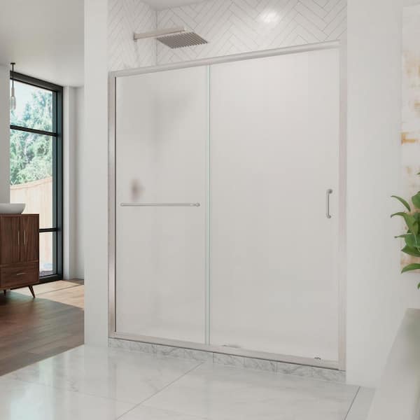 Infinity-Z 56 to 60 in. x 72 in. Semi-Semi-Frameless Sliding Shower Door in Brushed Nickel