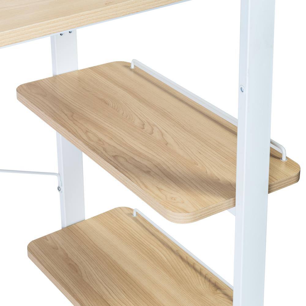 White Wood Home Office Desk with Adjustable Shelves