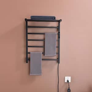6-Towel Electric Heated Holders Stainless Steel Wall Mounted Towel Warmer with Timer for Bathroom in Matte black
