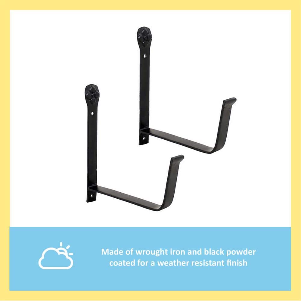 Black Iron 6-Inch Wall-Mount Flower Box Brackets