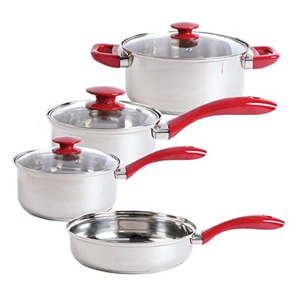 Gibson Sunbeam Crawford 7-Piece Stainless Steel/Red Cookware Set with Lids