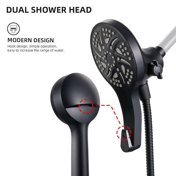 2-In-1 6-Spray Wall Mount 5 in. Dual Shower Head and Handheld Shower Head with 70 in. hose 2.5 GPM in Matte Black