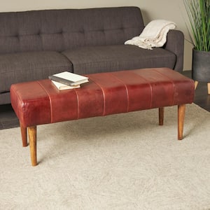 Brown Upholstered Dining Bench with Wooden Legs 19 in. X 50 in. X 17 in.
