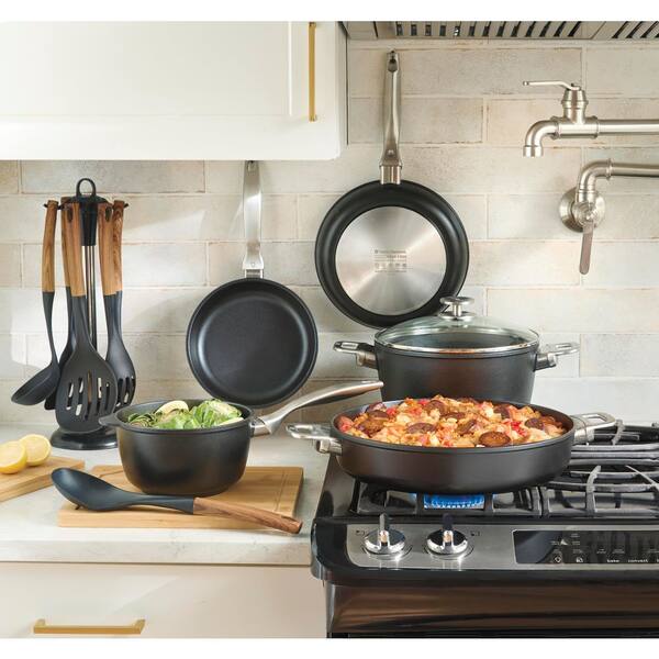 Black Nylon Cooking Utensils with Wood Design (Set of 7)