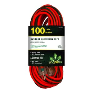 100 ft. 12/3 SJTW Extension Cord - Orange with Lighted Green End
