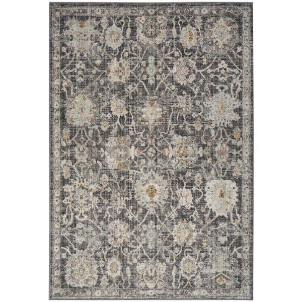 Oushak Home Charcoal 4 ft. x 6 ft. Floral Traditional Area Rug
