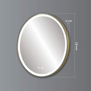 23.6 in. W x 23.6 in. H Round Framed Wall LED Bathroom Vanity Mirror with Defogging Dimmable Memory Function in Gold