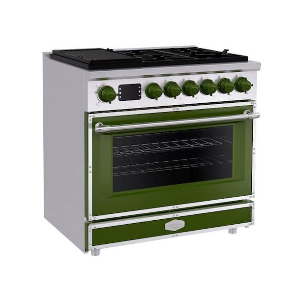 36 in. Freestanding Gas Range with 6 Burners and 5.2 cu. ft. Convection Oven, in Avocado Green with Stainless Steel