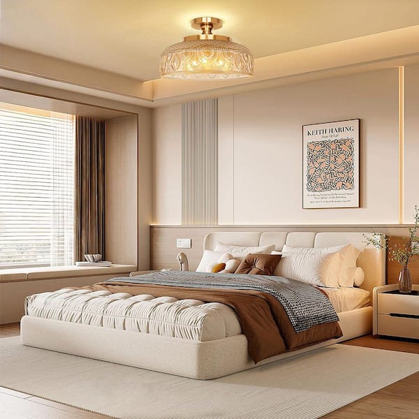 BeamBox 12 In. 3-Light Amber Glass Semi-Flush Mount Ceiling Light