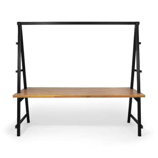 Anky Teak Rectangular Acacia Wood 30 in. H Outdoor Dining Table with Iron Plant Hanger