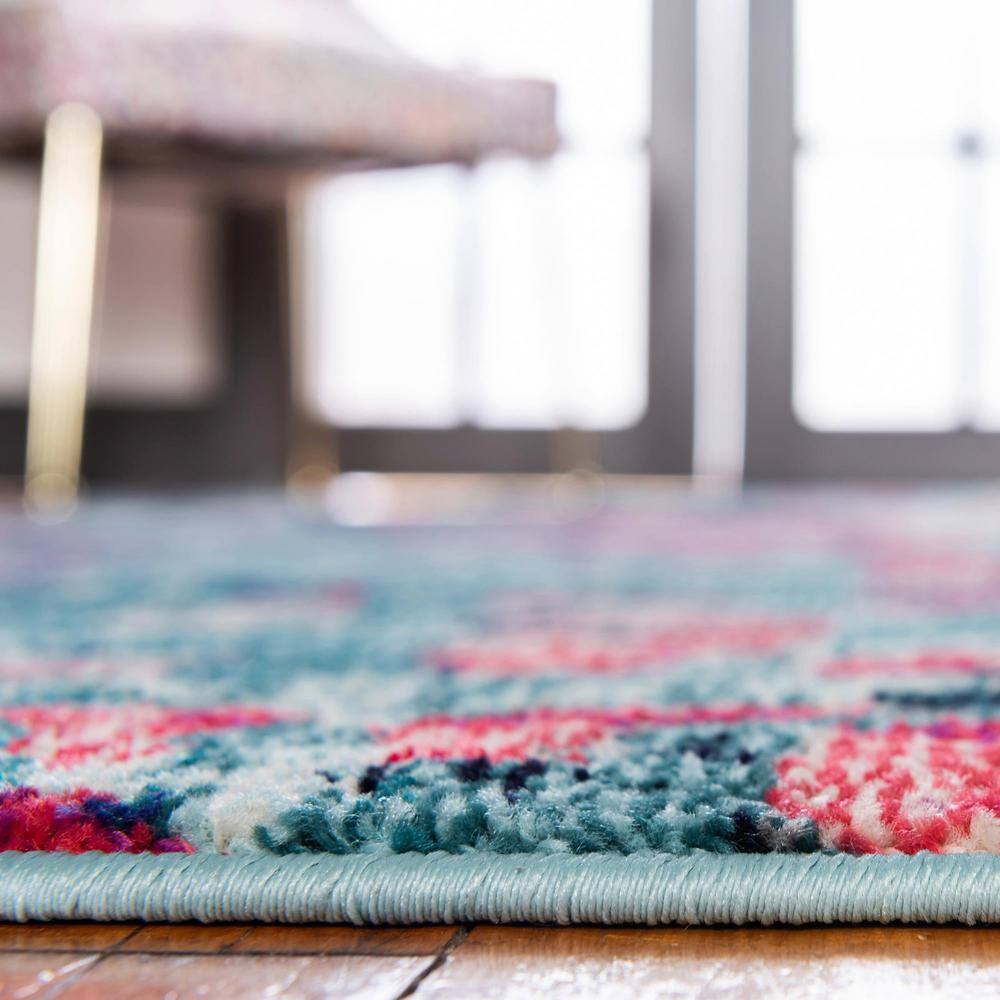 Jardin Collection Blue and Pink Abstract Modern Area Rug, 8 x 11 ft