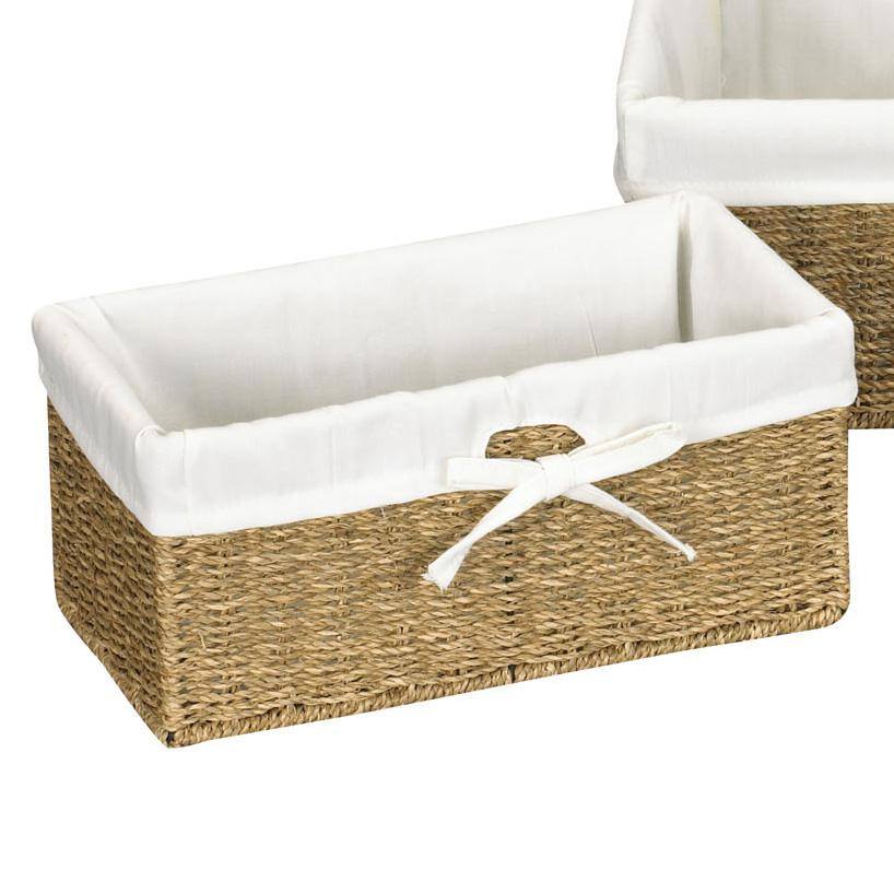 Rectangular Seagrass Storage Baskets with Metal Frame - Set of 3
